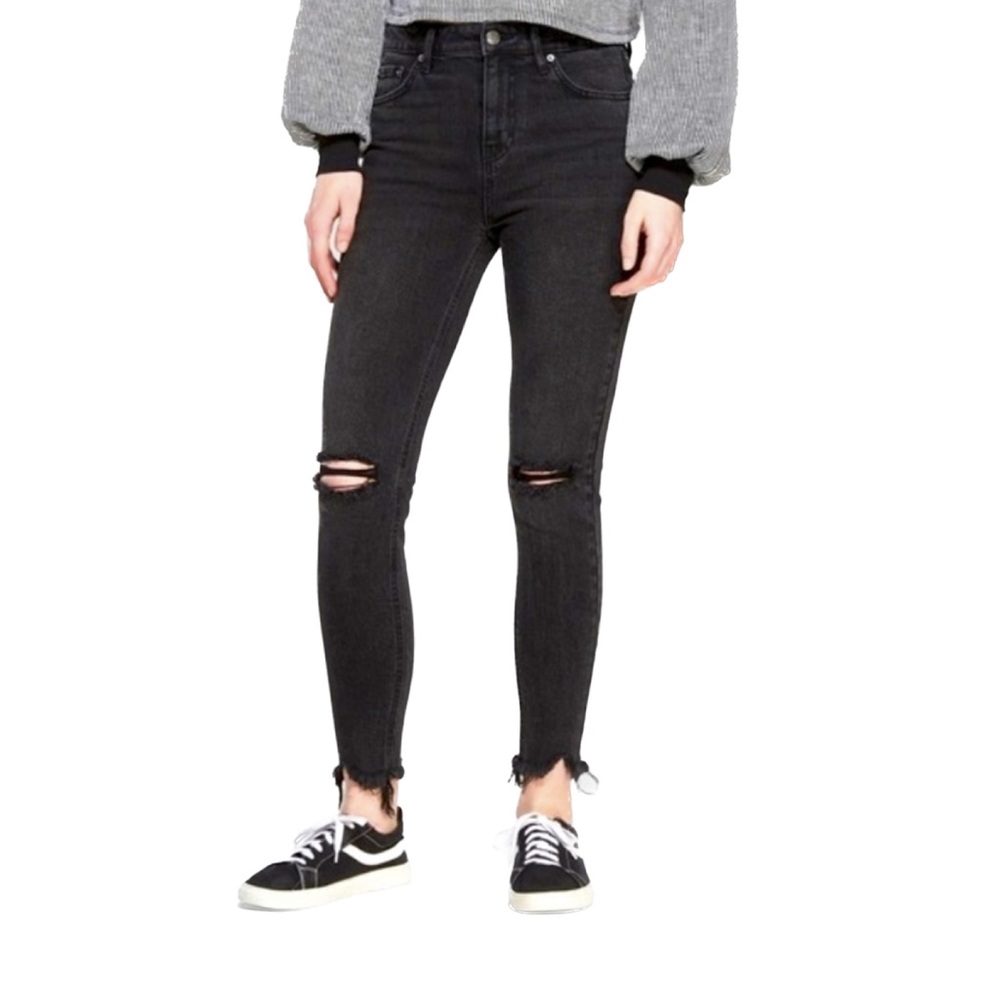 Wild Fable High Rise Skinny Jeans Distressed Raw Hem Black